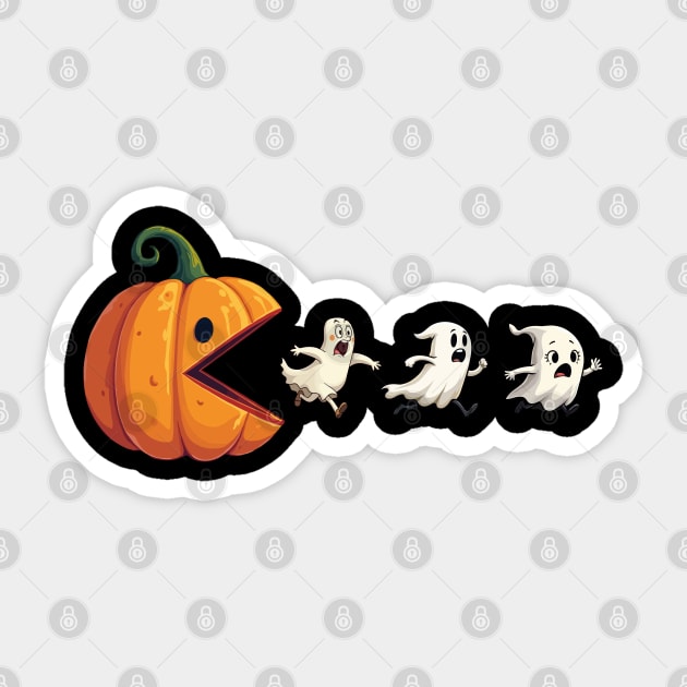 Funny Halloween Pac-Pumpkin Ghost Chaser Sticker by UrbanLifeApparel